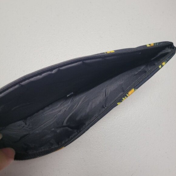 Sunflower Pouch Bag Zipper Makeup Clutch School Pencil Marker Black Yellow - Picture 2 of 4